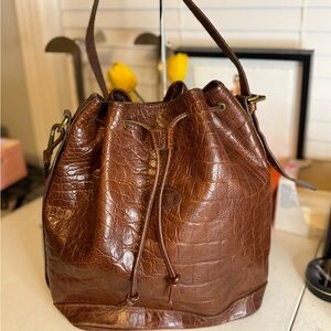Mulberry Croc-Embossed Brown Leather Bucket Bag